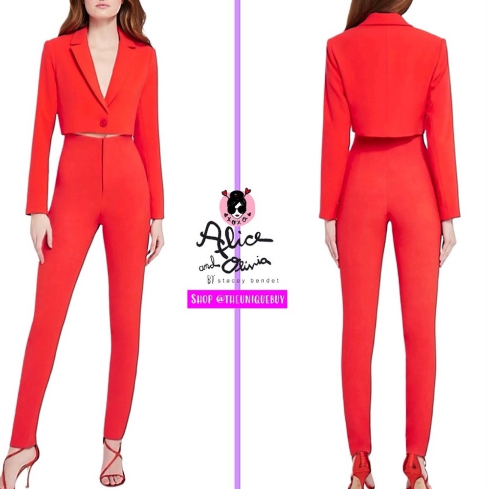 Alice + Olivia high rise slim cut trousers in poppy red - Picture 2 of 12